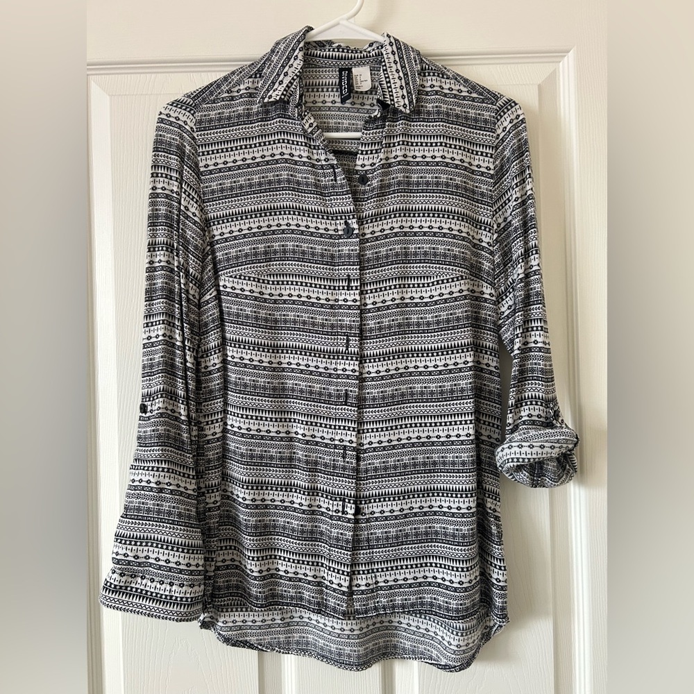 Divided Black and White Long Sleeve Button Down Shirt
